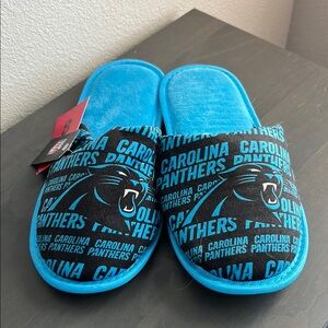 NFL Blue and Black Slippers Comfortable Indoor Footwear